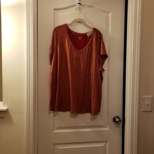 Lane Bryant red & gold fabric linen blend tshirt